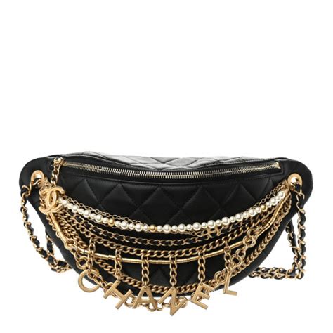 chanel lambskin quilted all about chains waist belt bag black|chanel lambskin classic flap bag.